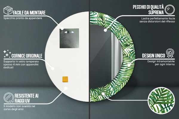 Specchio tondo stampato Palma tropicale