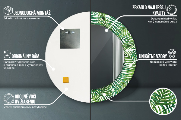 Specchio tondo stampato Palma tropicale