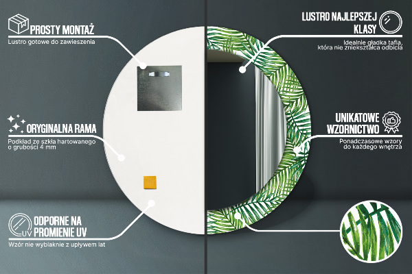 Specchio tondo stampato Palma tropicale