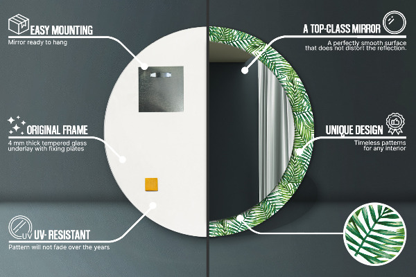 Specchio tondo stampato Palma tropicale