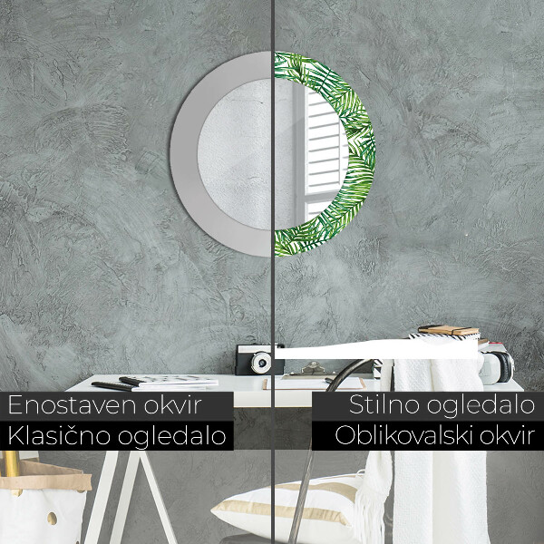 Specchio tondo stampato Palma tropicale