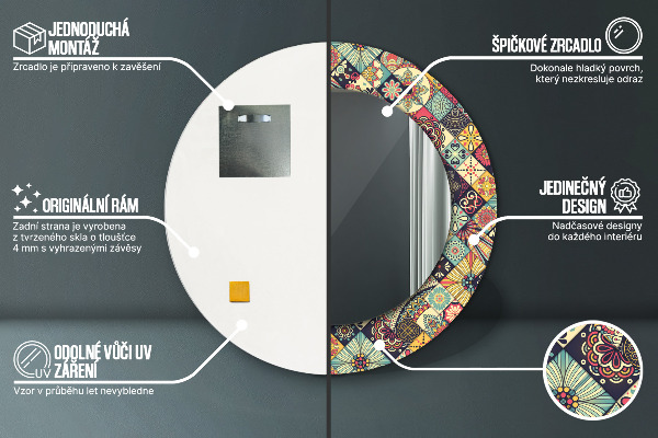 Specchio tondo stampato Florale etnico