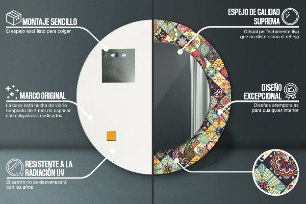 Specchio tondo stampato Florale etnico