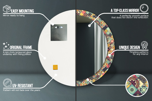 Specchio tondo stampato Florale etnico