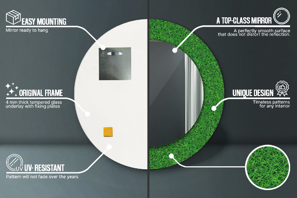 Specchio tondo stampato erba verde