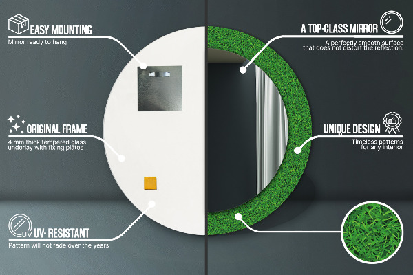 Specchio tondo stampato erba verde