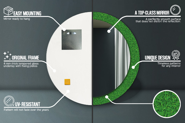 Specchio tondo stampato erba verde