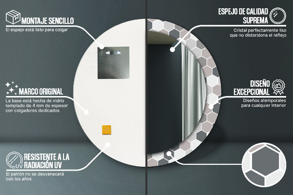 Specchio tondo stampato Pattern esagonale