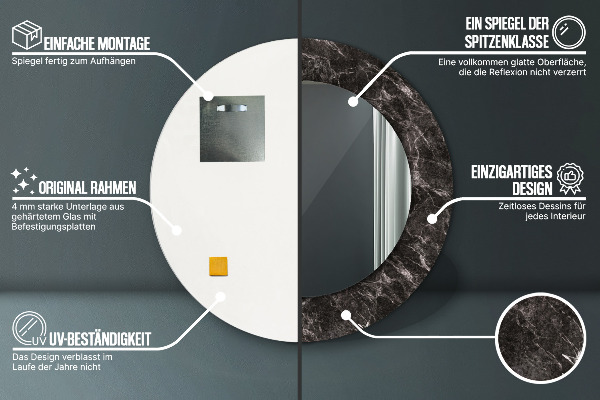 Specchio tondo stampato Marmo nero