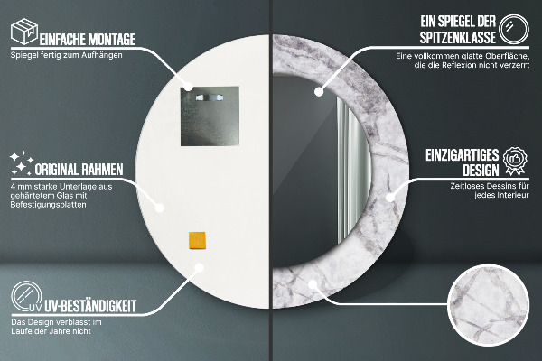 Specchio tondo stampato marmo bianco