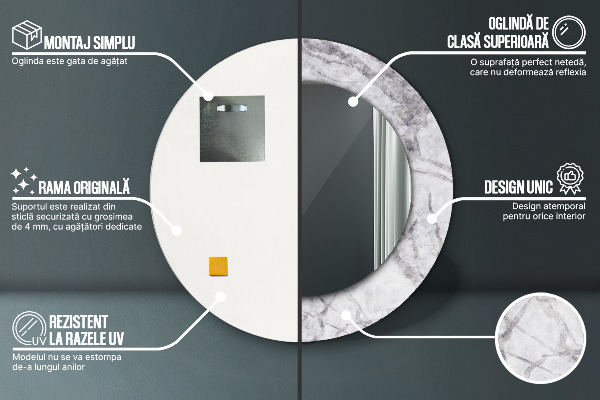 Specchio tondo stampato marmo bianco