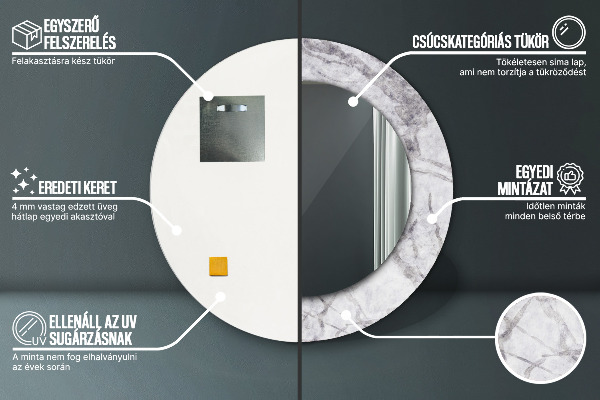 Specchio tondo stampato marmo bianco