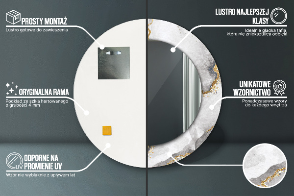 Specchio tondo stampato Oro di marmo bianco