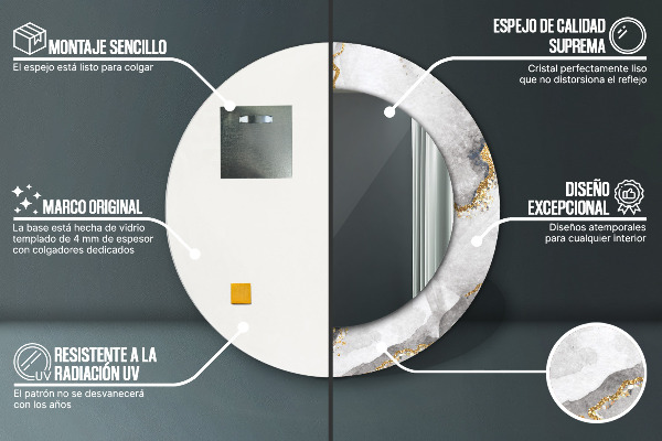 Specchio tondo stampato Oro di marmo bianco