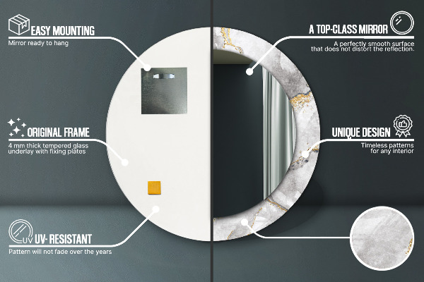 Specchio tondo stampato Oro di marmo bianco