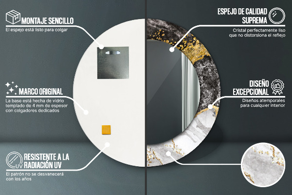 Specchio tondo decoro Marmo e oro