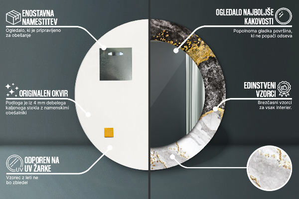 Specchio tondo decoro Marmo e oro