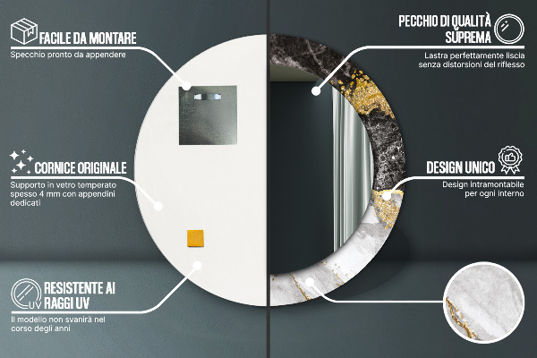 Specchio tondo decoro Marmo e oro