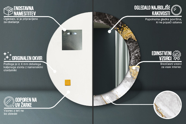 Specchio tondo decoro Marmo e oro