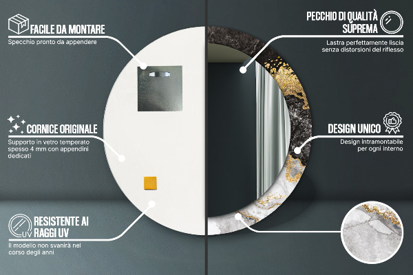 Specchio tondo decoro Marmo e oro