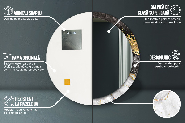 Specchio tondo decoro Marmo e oro