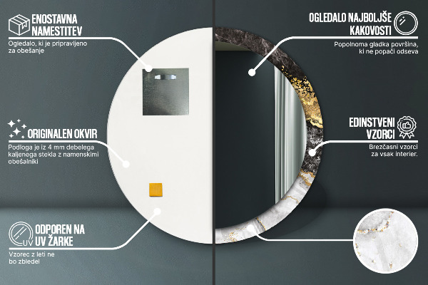 Specchio tondo decoro Marmo e oro