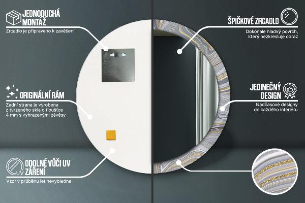 Specchio tondo decoro Marmo grigio