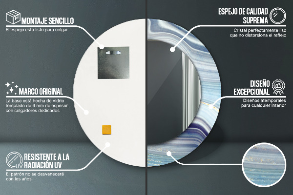 Specchio tondo decoro Marmo blu