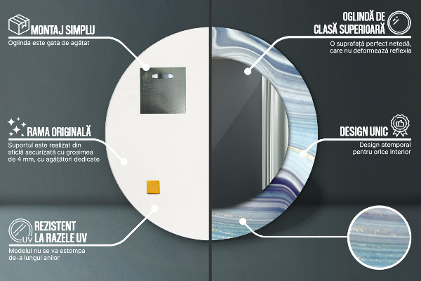 Specchio tondo decoro Marmo blu