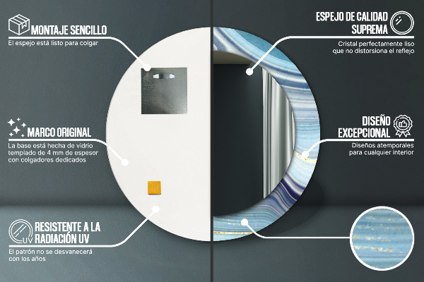 Specchio tondo decoro Marmo blu