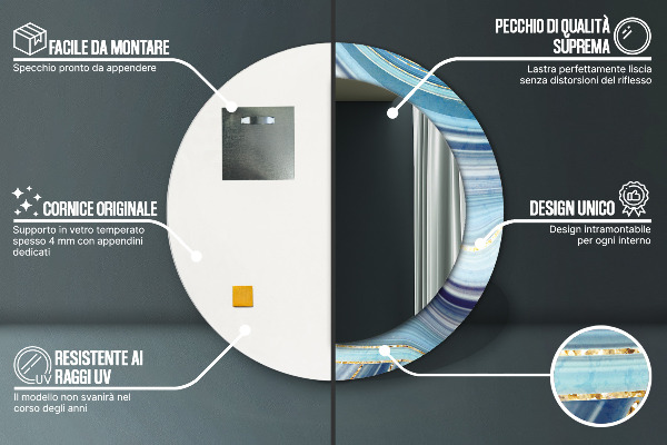 Specchio tondo decoro Marmo blu