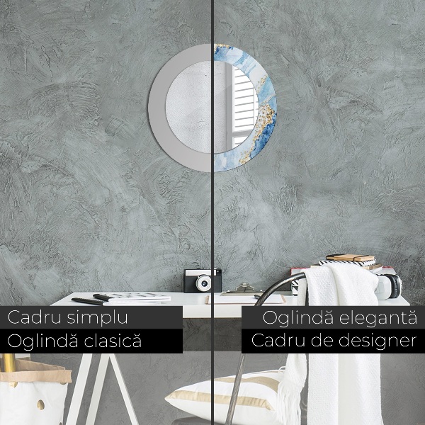 Specchio tondo decoro Oro di marmo blu