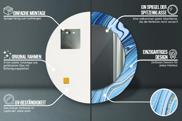 Specchio tondo decoro Marmo blu