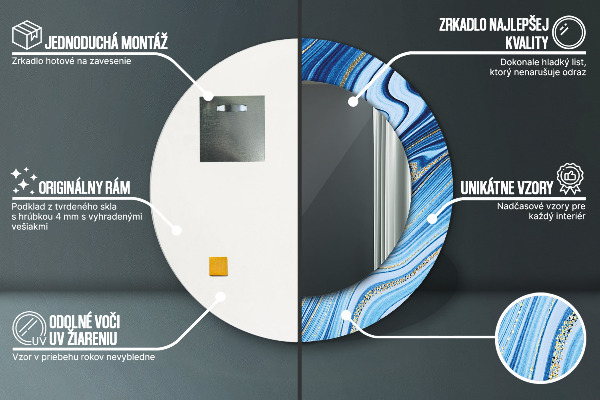 Specchio tondo decoro Marmo blu