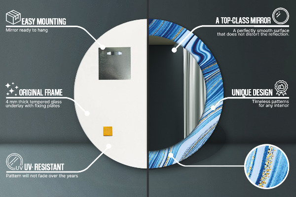 Specchio tondo decoro Marmo blu