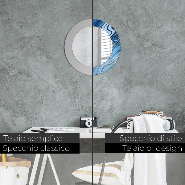 Specchio tondo decoro Marmo blu