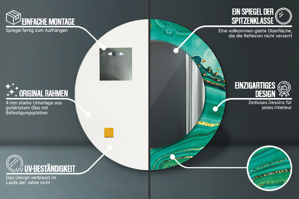 Specchio tondo stampato Agat Jaspis Marble