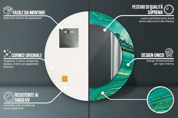 Specchio tondo stampato Agat Jaspis Marble