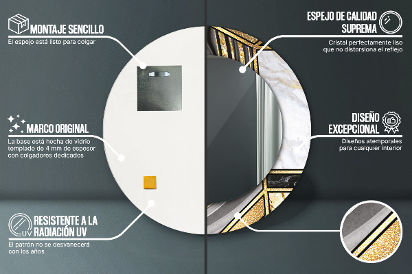 Specchio tondo stampato Agat e marmo d'oro