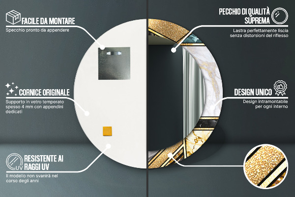Specchio tondo stampato Agat e marmo d'oro