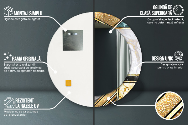 Specchio tondo stampato Agat e marmo d'oro