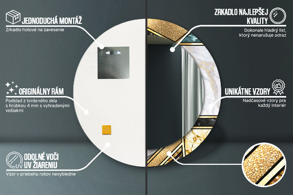 Specchio tondo stampato Agat e marmo d'oro
