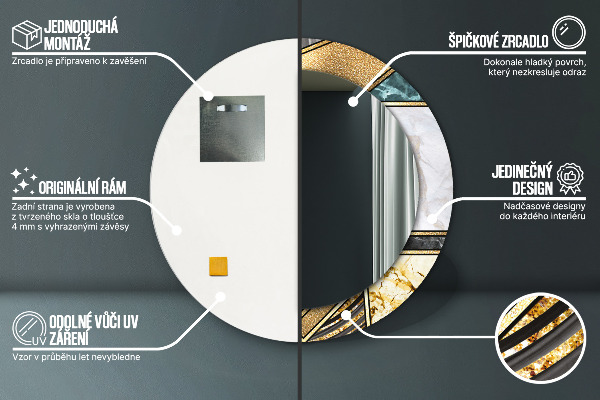 Specchio tondo stampato Agat e marmo d'oro
