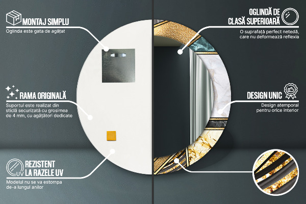 Specchio tondo stampato Agat e marmo d'oro