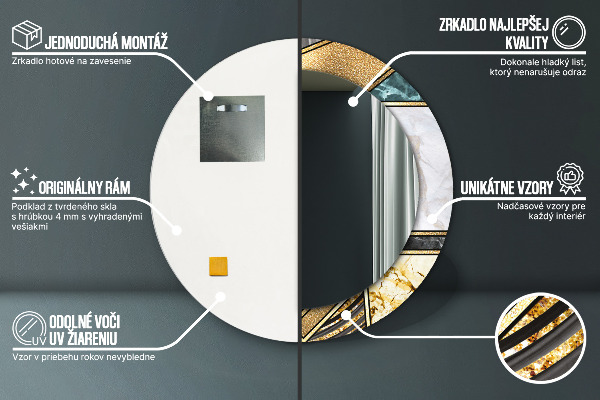 Specchio tondo stampato Agat e marmo d'oro