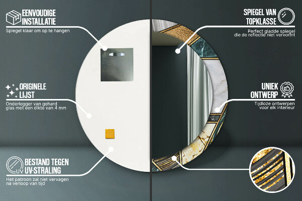 Specchio tondo stampato Agat e marmo d'oro