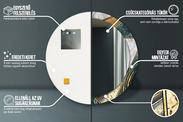 Specchio tondo stampato Agat e marmo d'oro