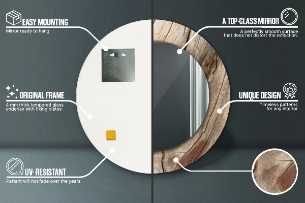 Specchio tondo stampato Legno rotto