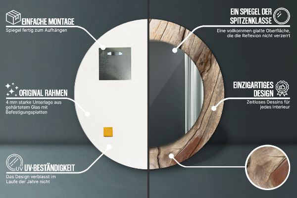 Specchio tondo stampato Legno rotto