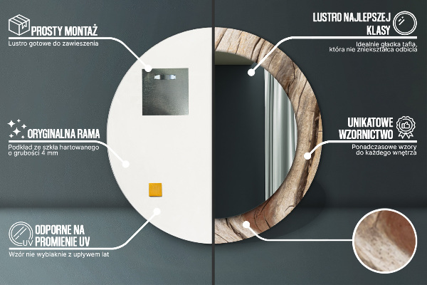 Specchio tondo stampato Legno rotto